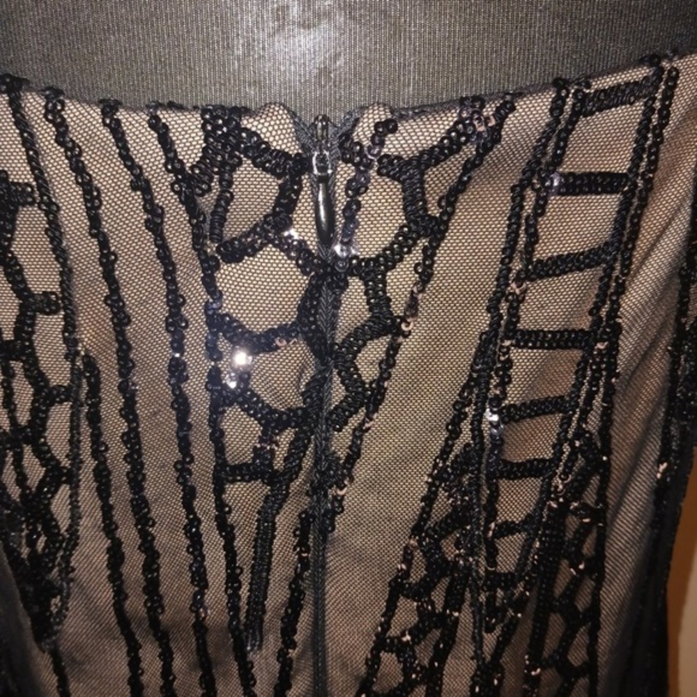 R&M Richards Petite Black Sequin Bling Art Deco Mesh Cocktail Dress 12P - Picture 6 of 9
